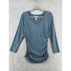 Sundance Top Women M Light Teal V Neck Raglan Long Sleeve Side Rushed Fitted